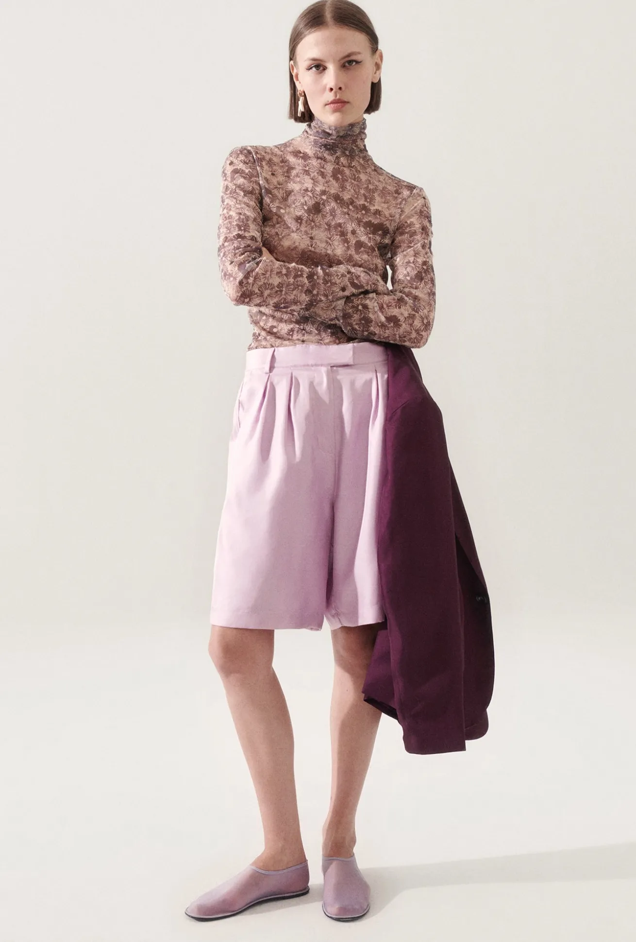 TWILL DOUBLE PLEATED SHORTS LILAC