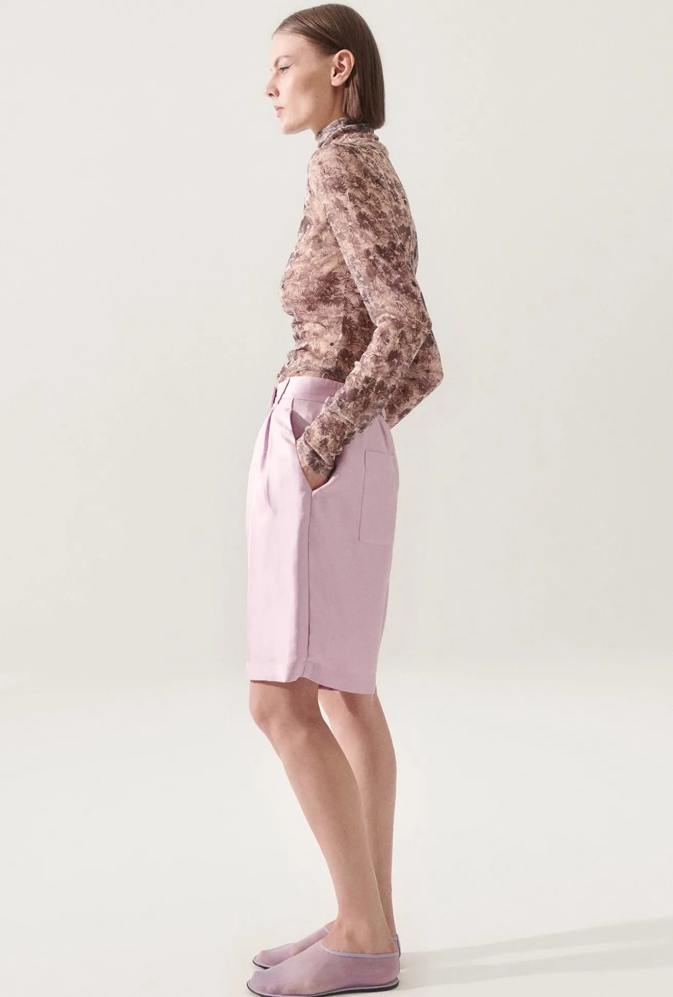TWILL DOUBLE PLEATED SHORTS LILAC