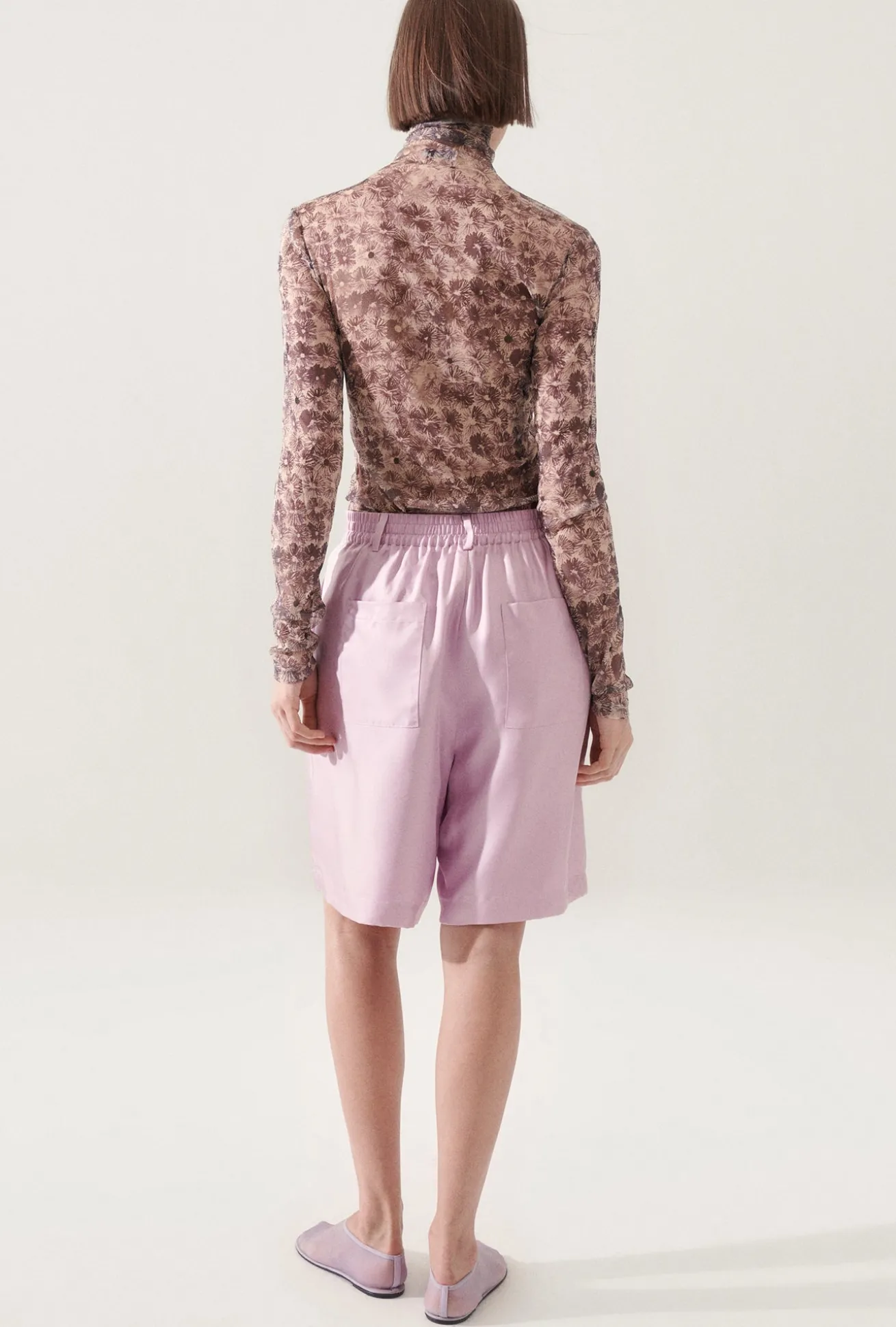 TWILL DOUBLE PLEATED SHORTS LILAC