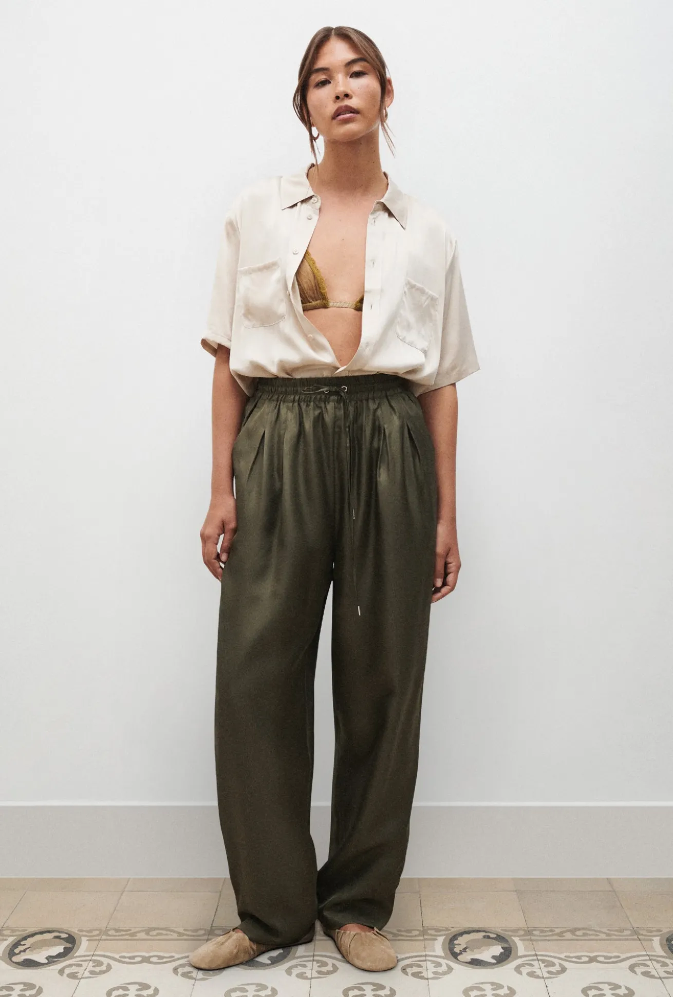 TWILL SLOUCH PANTS PINE