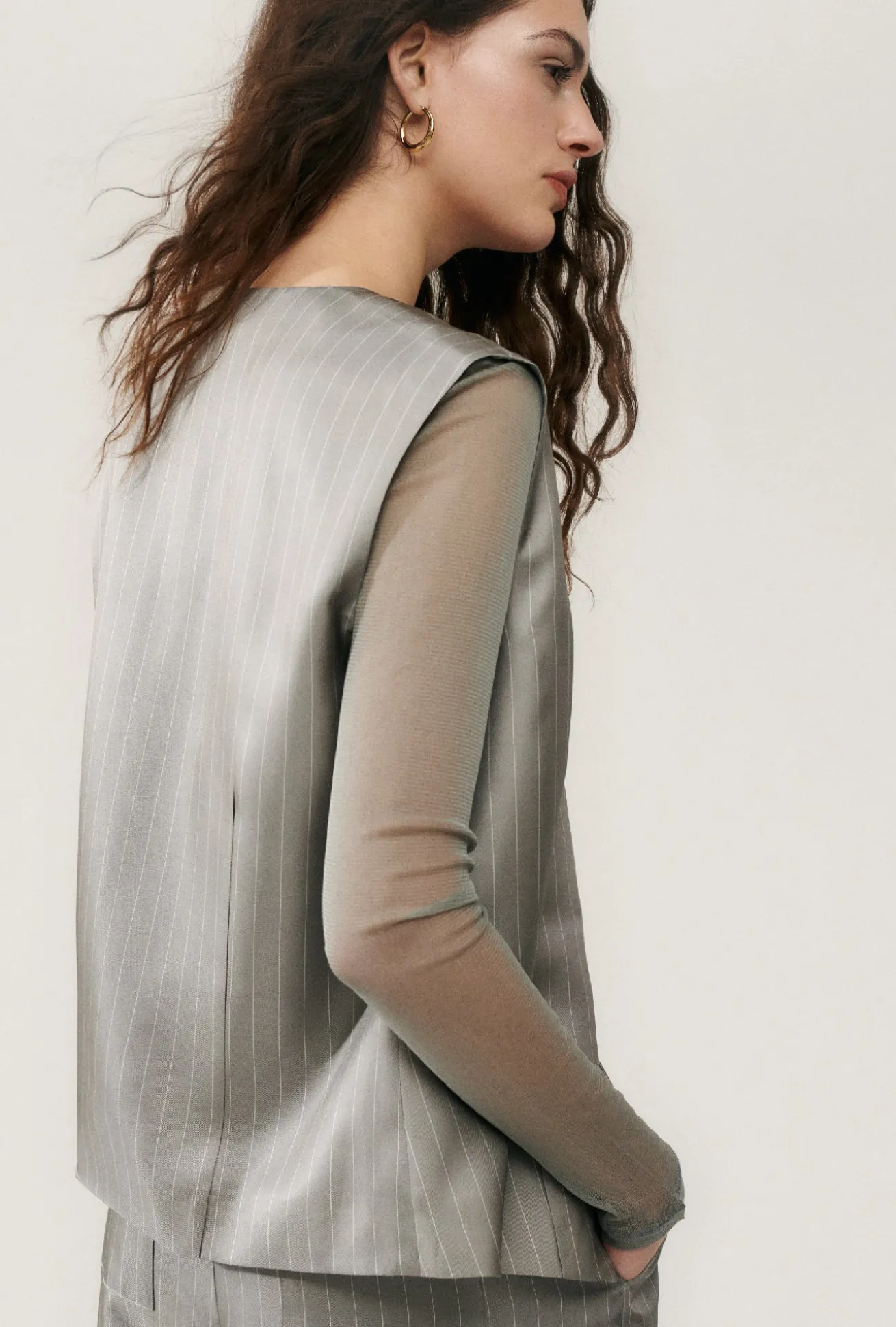 TWILL SLOUCH VEST MOON PINSTRIPE