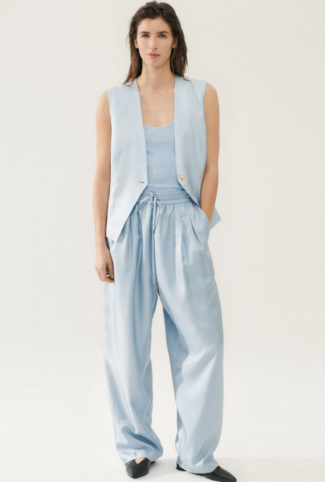 TWILL SLOUCH VEST SKY